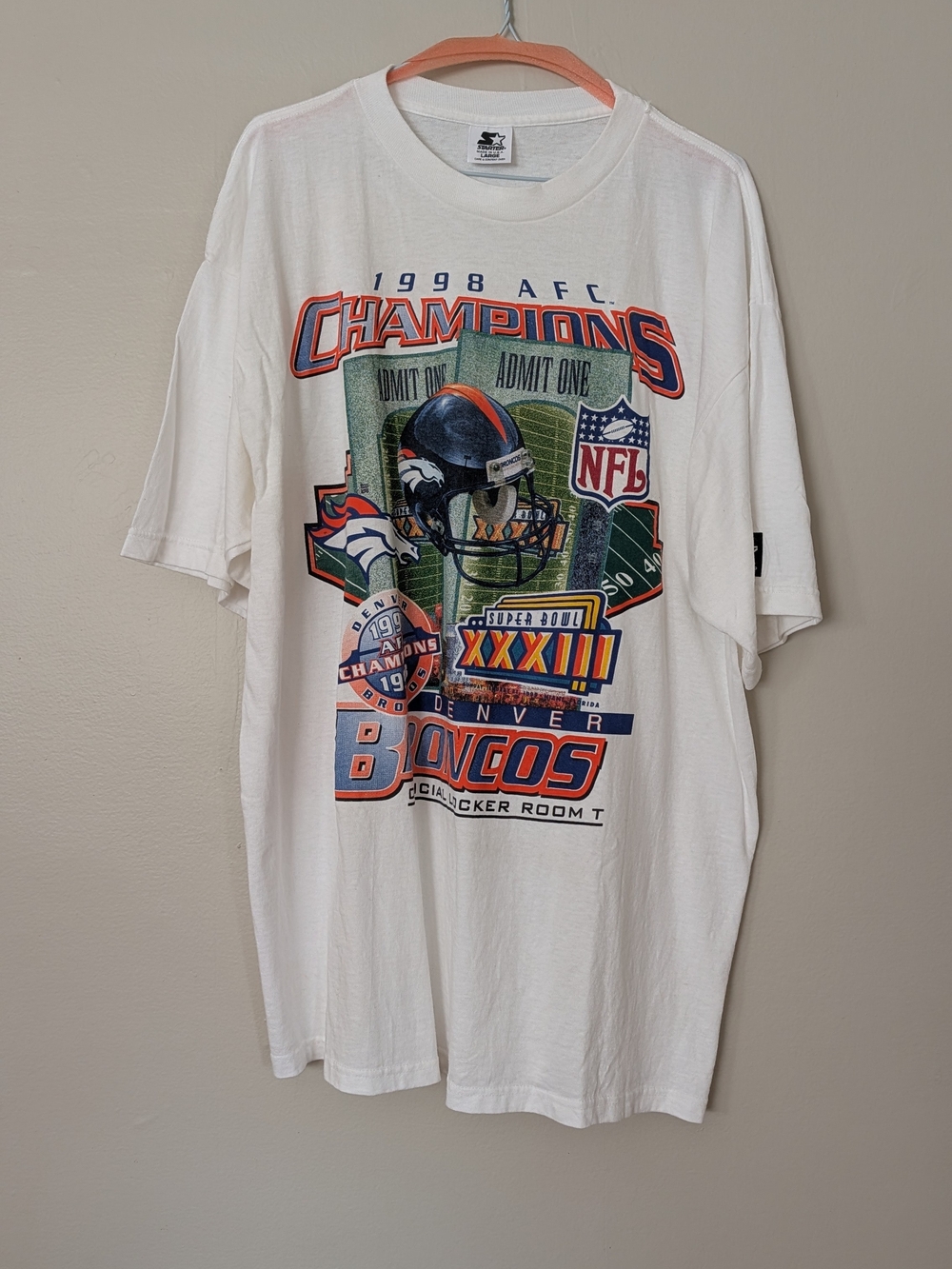 Denver Broncos 1998 AFC Champions White Graphic T-Shirt 90s Vintage NFL